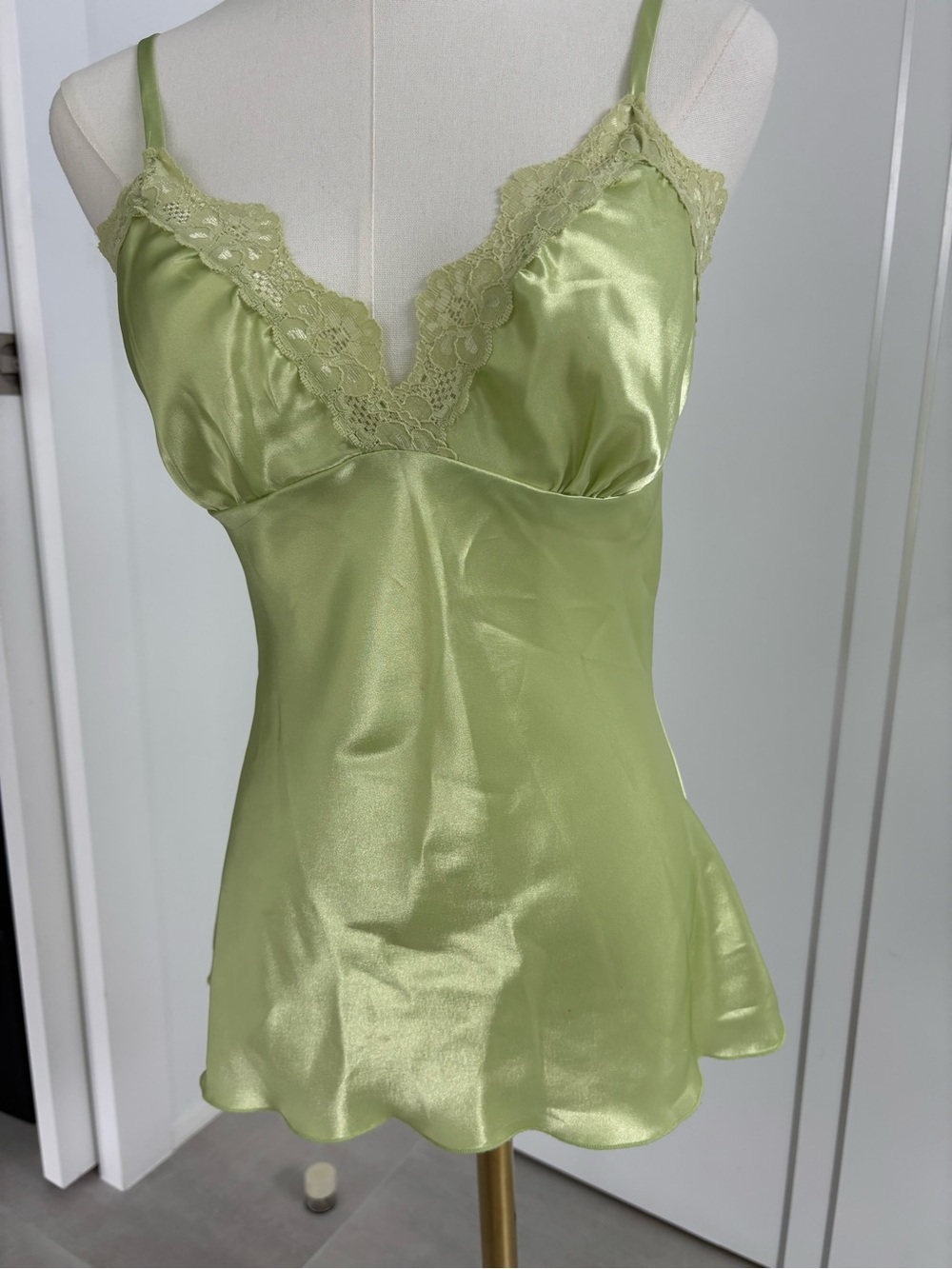 A. Byer Lime Satin Lace-Trim Slip Cami
